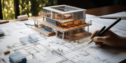 AI generated image of a house on top of floorplans