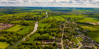 Aerial view of Wallingford, a historic market town and civil parish located between Oxford and Reading on the River Thames in England