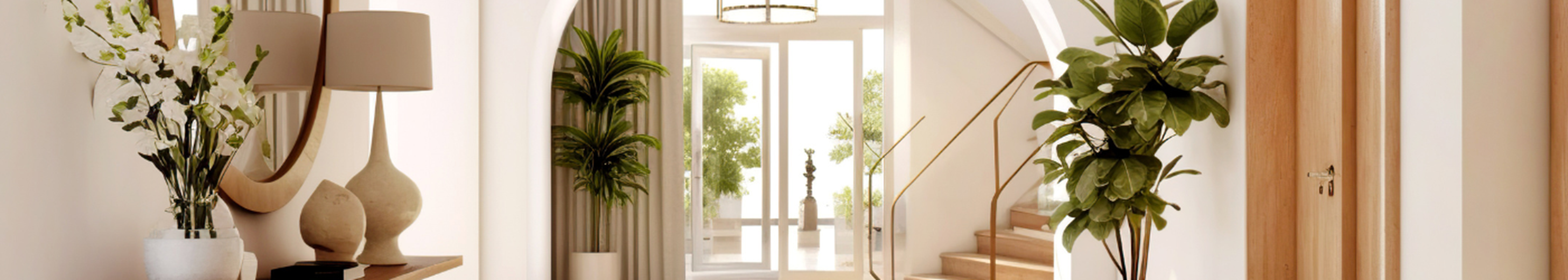 Large hallway with green plants