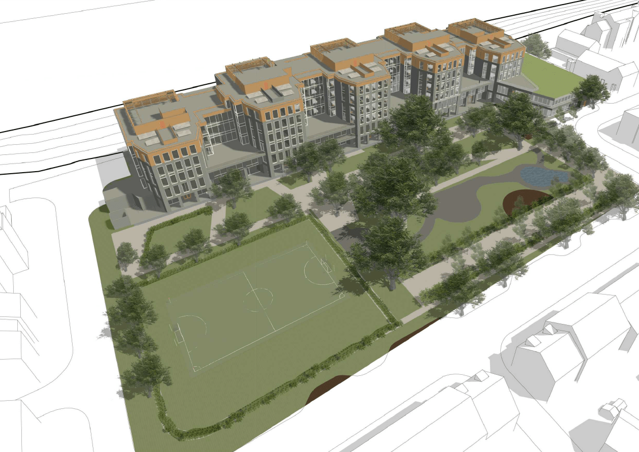 Depiction of hotel and apart-hotel to the north of Cambridge