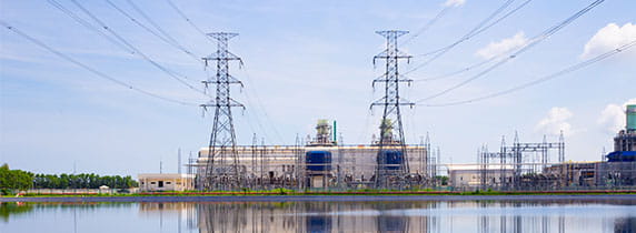 Pylons overlooking water