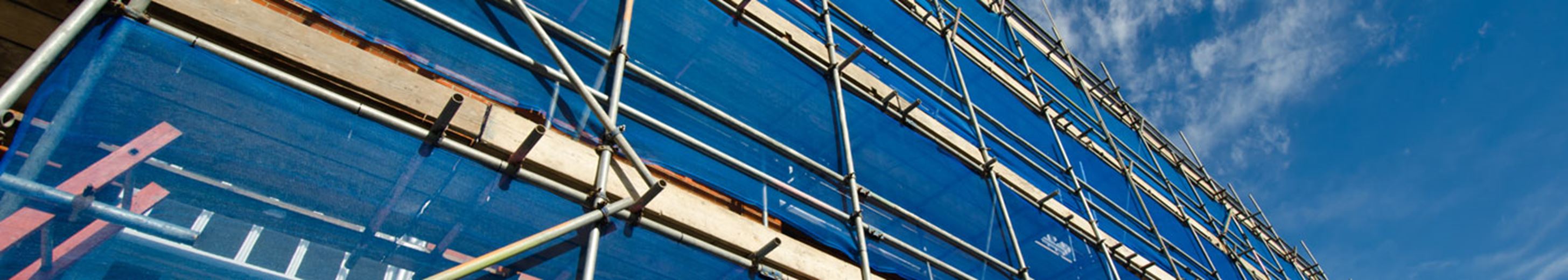 Outside facade of a building, with scaffolding