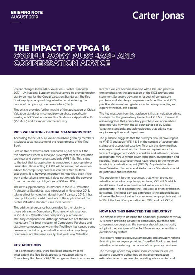 Compulsory purchase and compensation advice - Impact of VPGA 16