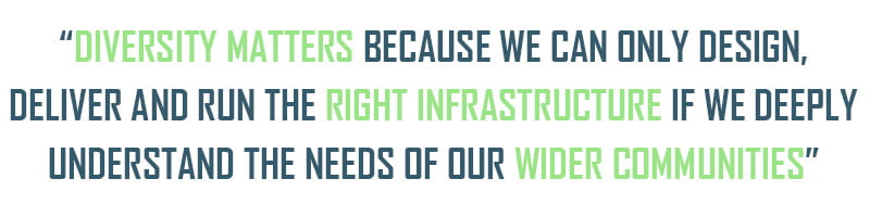 quote: “diversity matters because we can only design, deliver and run the right infrastructure if we deeply understand the needs of our wider communities”