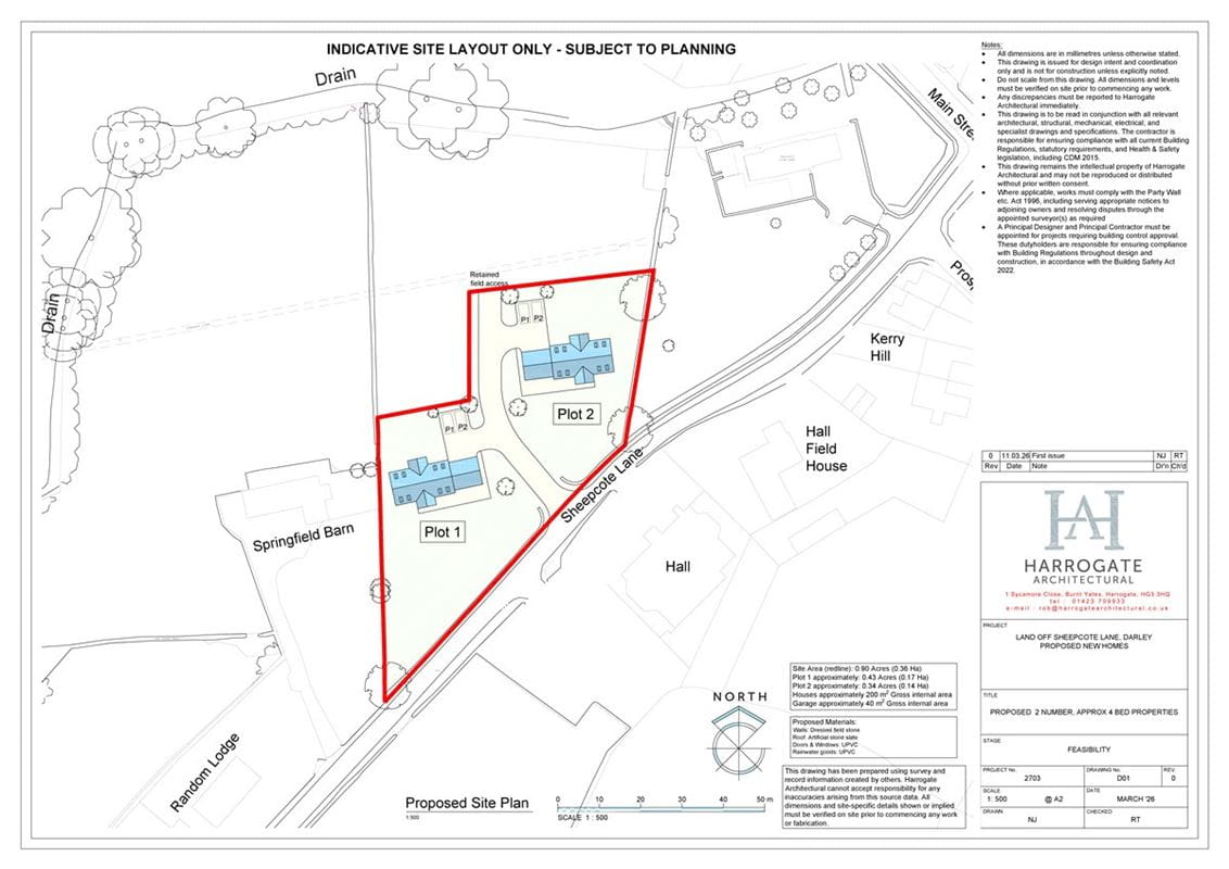  bedroom development plot, Residential Development Site, Sheepcote Lane, Darley HG3 - Available